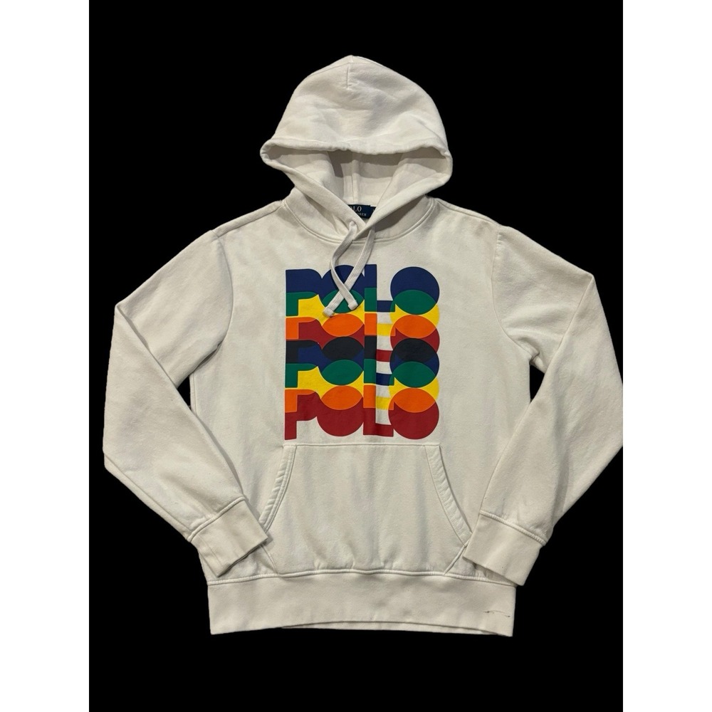 Polo Ralph Lauren Rainbow Logo Pullover Hoodie Men Small White